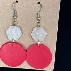 Red and White Dangle Earrings